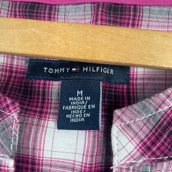 Tommy Hilfiger Women Collarless Plaid Button Up Shirt Medium Retro Preppy - Picture 6 of 8